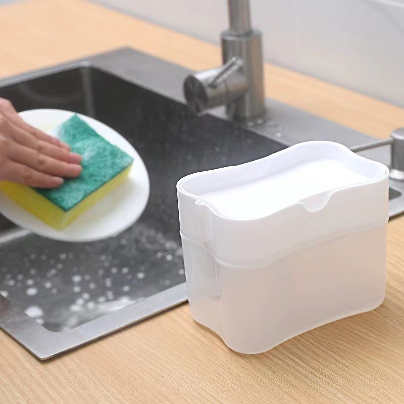 Cross-border kitchen detergent pressing box cleaning sponge brush adding liquid dishwashing brush sponge pressing box soap dispenser