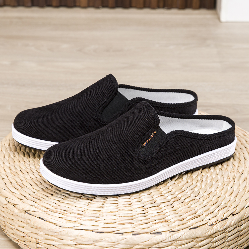 Summer old Beijing cloth slippers men's casual breathable comfortable board shoes slip-on heel-free half support men's shoes wholesale