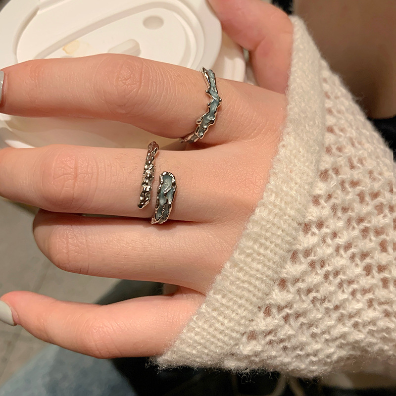 Mint Color Irregular Texture Ring Girls Light Luxury Niche Design Sense Fashion Personalized New Jewelry
