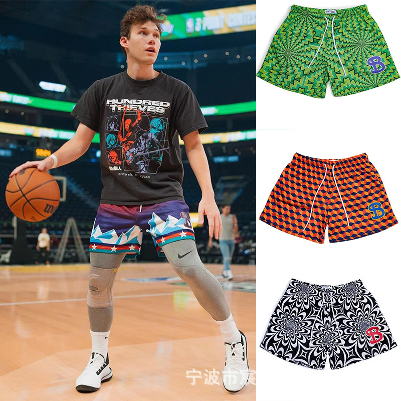 American BKTSQD Casual Mesh Shorts Men's Trendy Breathable Four-point Knee Sports Training Basketball Shorts