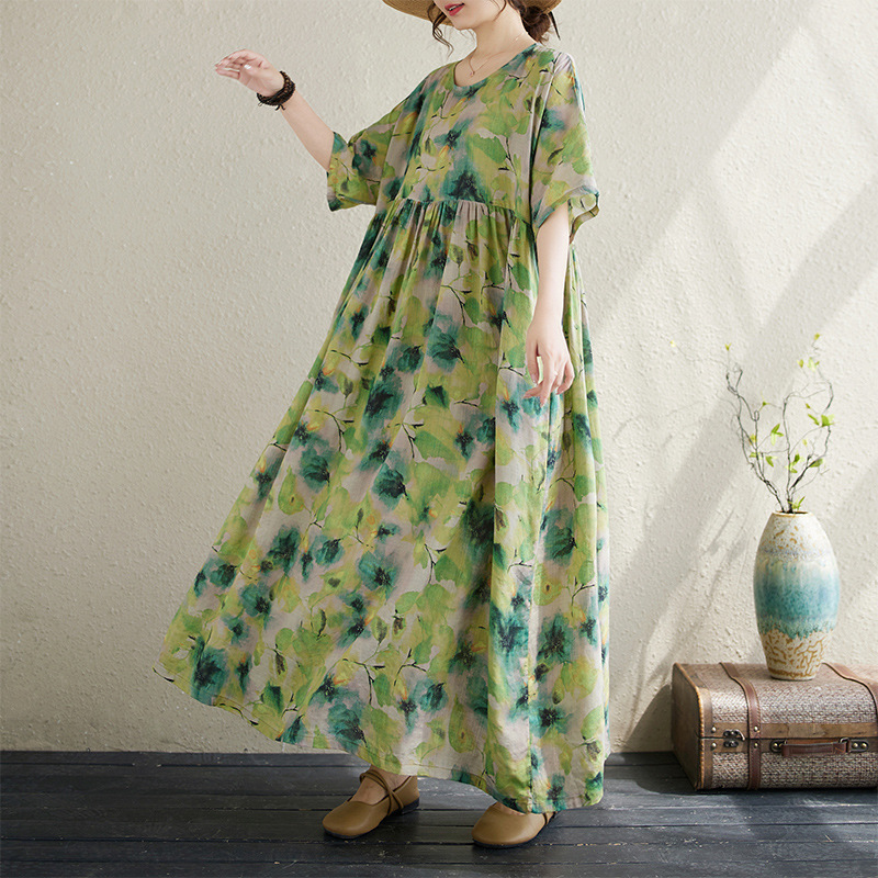 Bohemian Dress Summer New Pastoral Mori Women's Extrawidth Pullover Middle-aged and Elderly Mother's Dress for Foreign Trade
