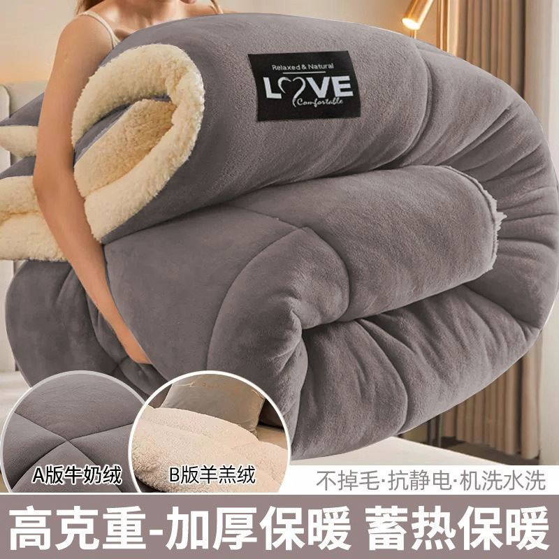 Picture of Winter Lamb Wool Quilt, Thickened Version, Warm and Plush Taffeta Quilt Core, Single Student Dormitory Cotton Bedding