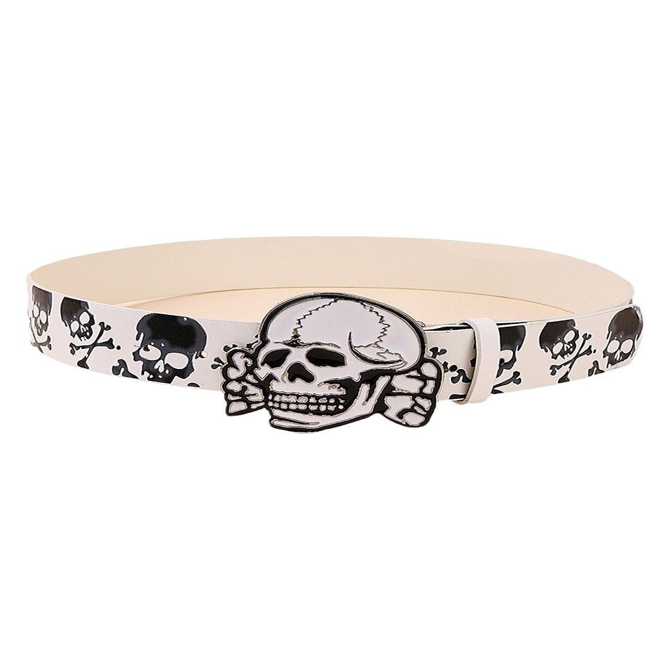 Manufacturer European and American Cross-Border Belts, Fashionable Skull Retro Versatile Printed Ethnic Style Sexy Pu Belts and Waistband