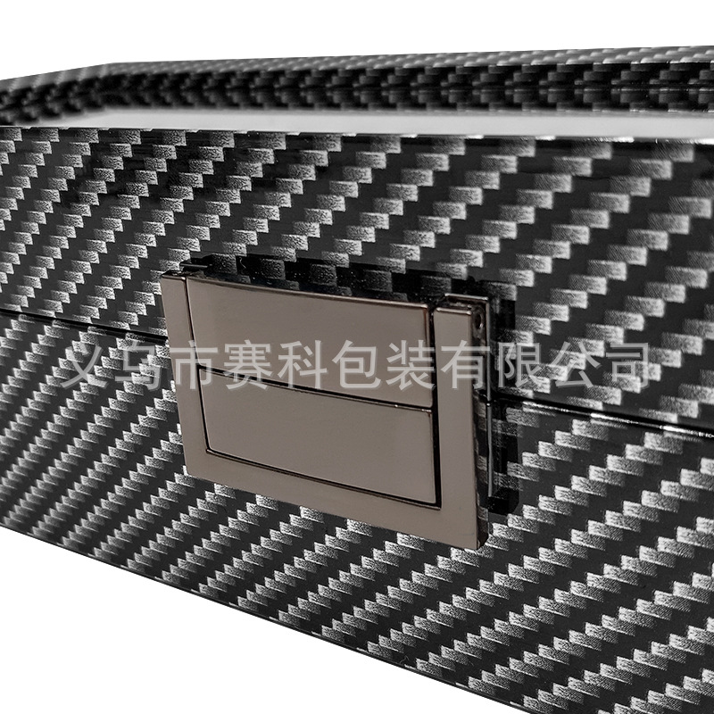 Picture of Spot Wholesale Carbon Fiber Pattern Wooden 6-Bit Watch Storage Display Box 6-Pack Watch Collection Display Box Factory