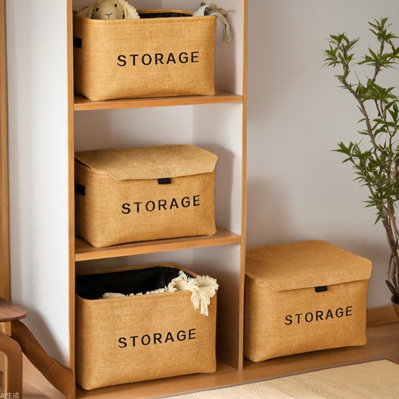 Cotton and Linen Fabric Storage Box Home Wardrobe Desktop Storage Box Clothes Quilt Storage Basket Sundry Storage Box with Lid