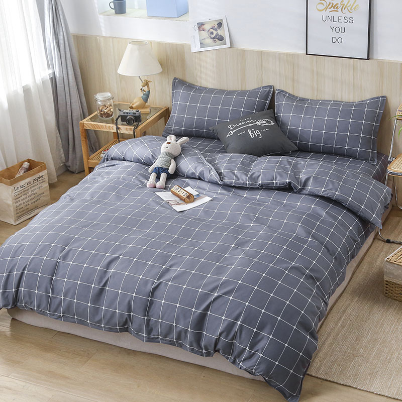 Picture of Small fresh sanding quilt cover four-piece water-washed cotton bed sheet quilt cover simple student dormitory single three-piece wholesale