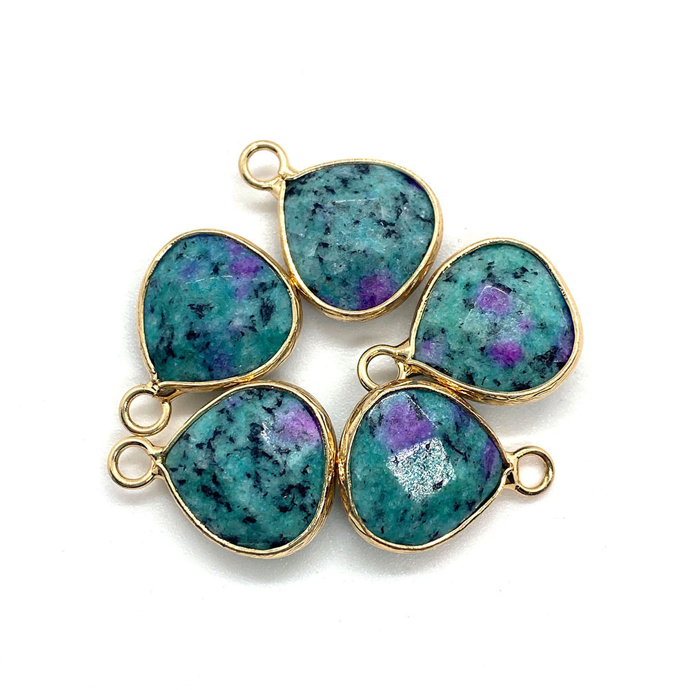 Picture of Natural stone facet pendant 14x 18mm green black single hole drop pendant DIY jewelry accessories wholesale