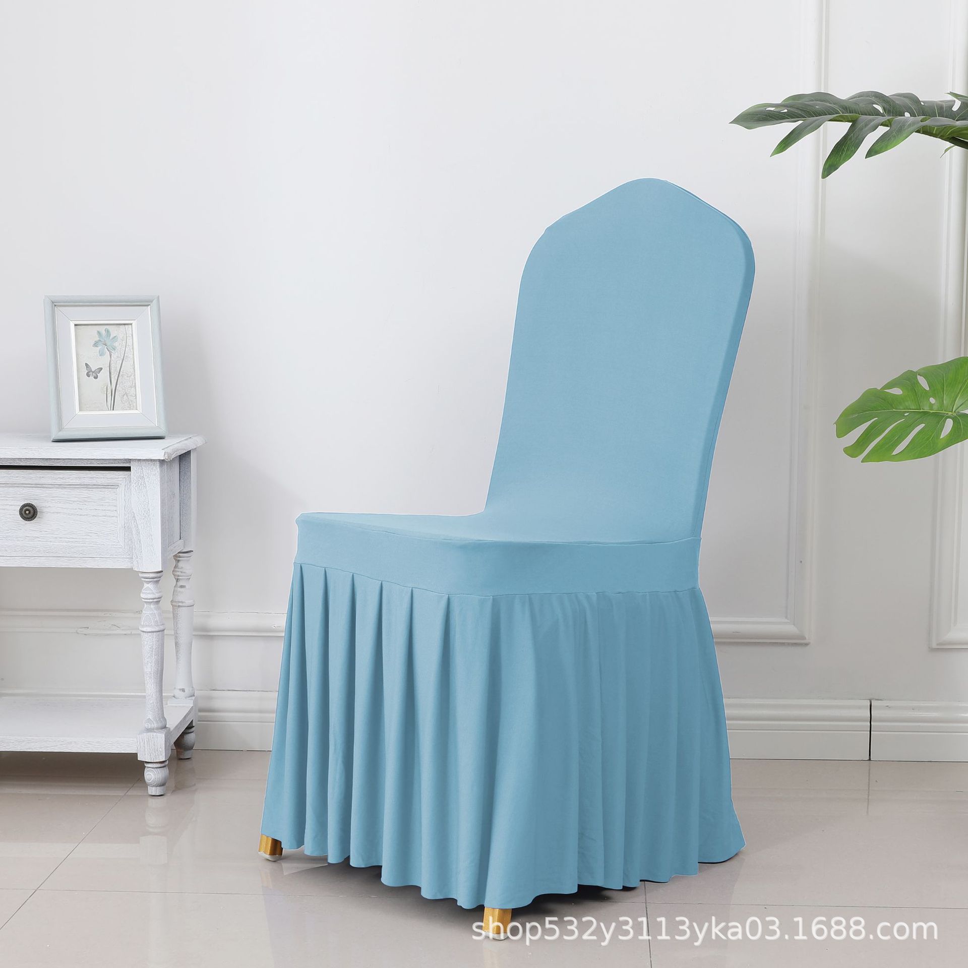 Picture of Chair Cover Thickened Stretch Pleated Skirt Dining Chair Cover Hotel Wedding Banquet Event Stool Cover Hotel Cloth