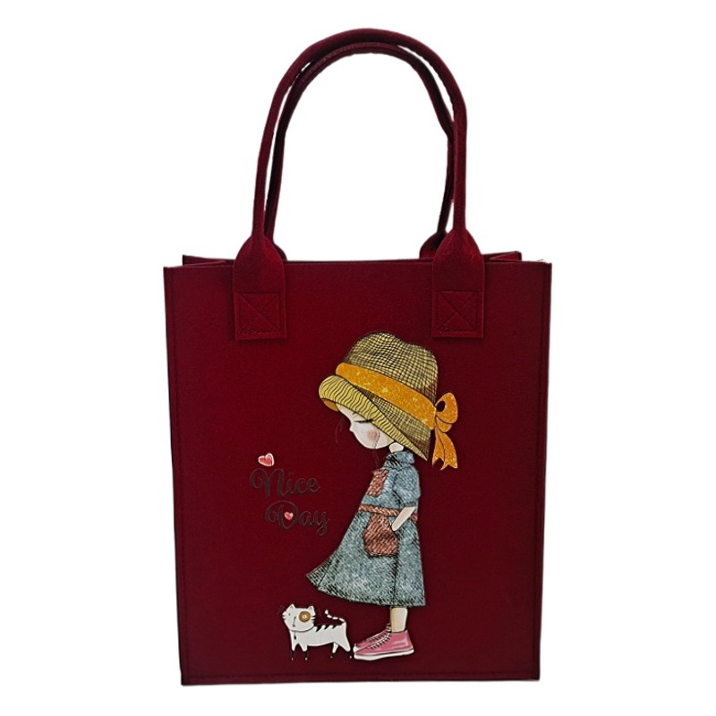 Popular online celebrity felt bag fashion handbag cartoon printed shopping bag hand gift bag large capacity tote bag