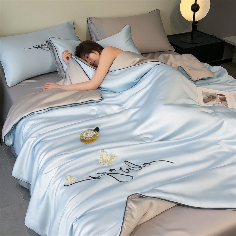 Picture of Class a Light Luxury Washed Ice Silk Summer Quilt Four-Piece Set Air-Conditioned Quilt Embroidered Summer Cool Quilt Three-Piece Set Summer Thin Quilt Ins