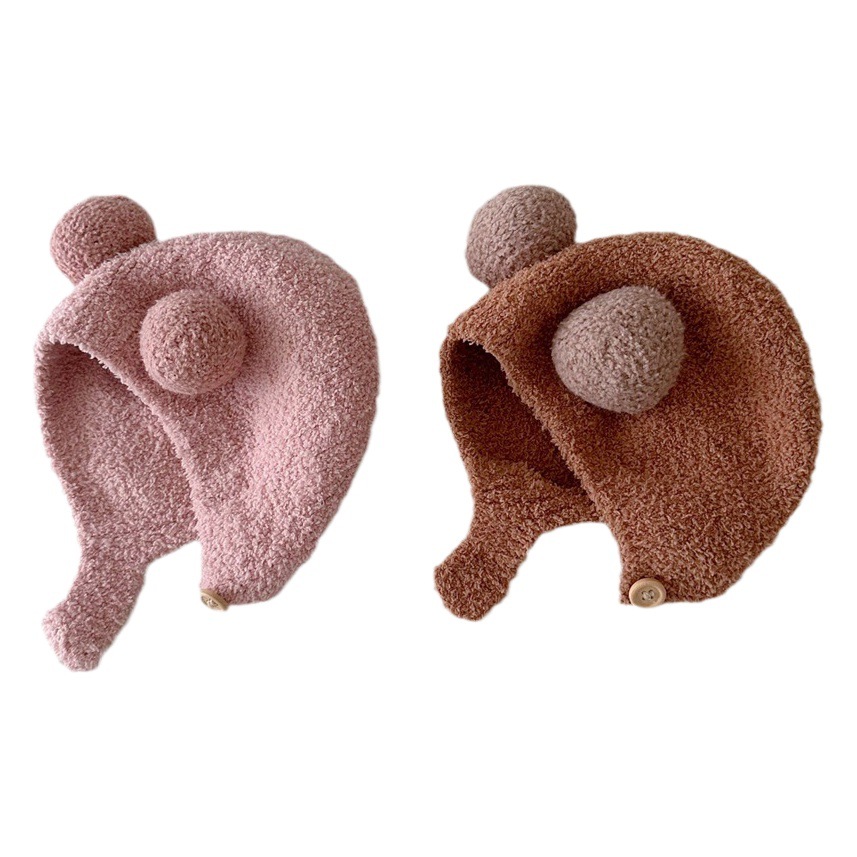 Korean Style ins Autumn and Winter New Baby Ear Protection Cap Warm Cold-proof Cap Comfortable Baby Double Ball Soft Waxy Baotou Cap Trendy