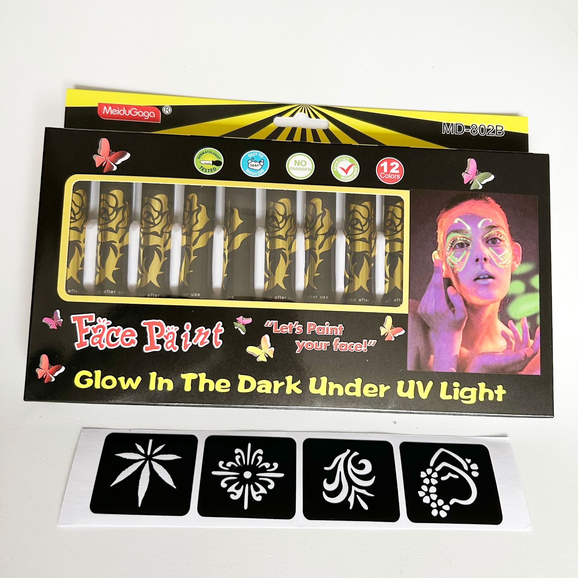 Picture of 12-Color Luminous Face Paint Party Halloween Event Makeup Props DIY Washable Face Painting Crayon