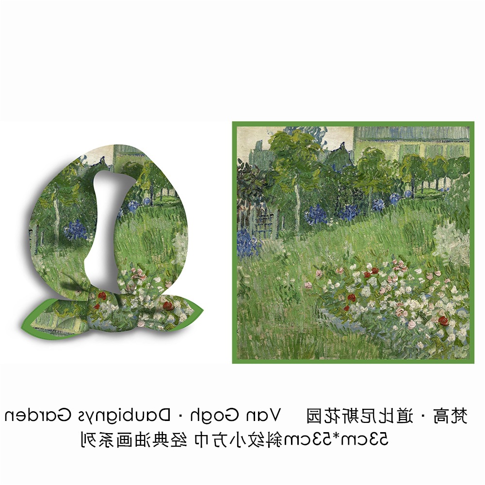 French 53cm new Van Gogh oil painting dobinis garden flower twill decorative small square scarf small scarf scarf