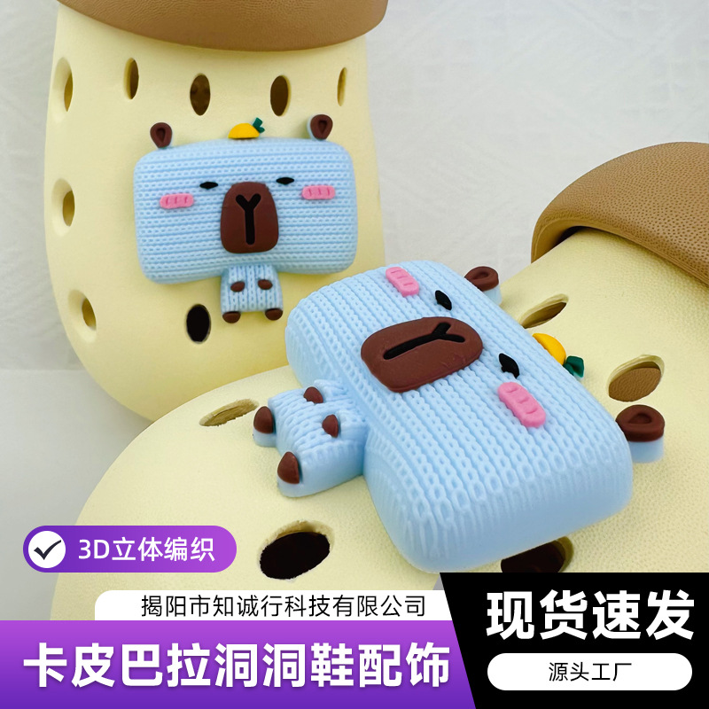 Foreign Trade Cross-Border Three-Dimensional Shoe Charms with a High-End Feel, Cartoon Capybara Shoe Decorations, Factory Wholesale Clog Shoe Buttons
