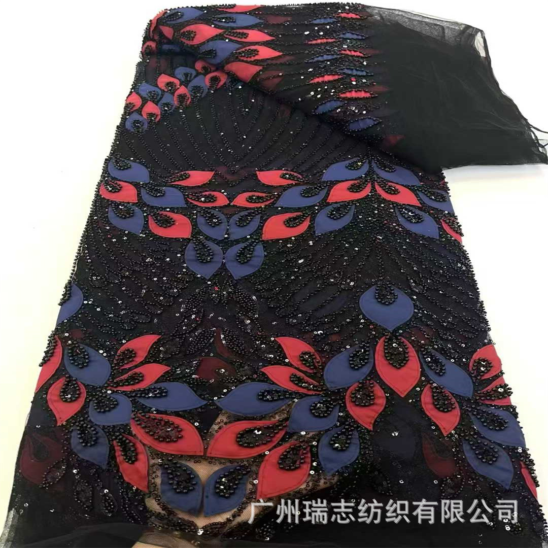 Picture of Spot Lace Sequin Embroidered Cloth 3D Laser Flower Embroider Bead Tube Embroider Performance Dress Dress Fabric