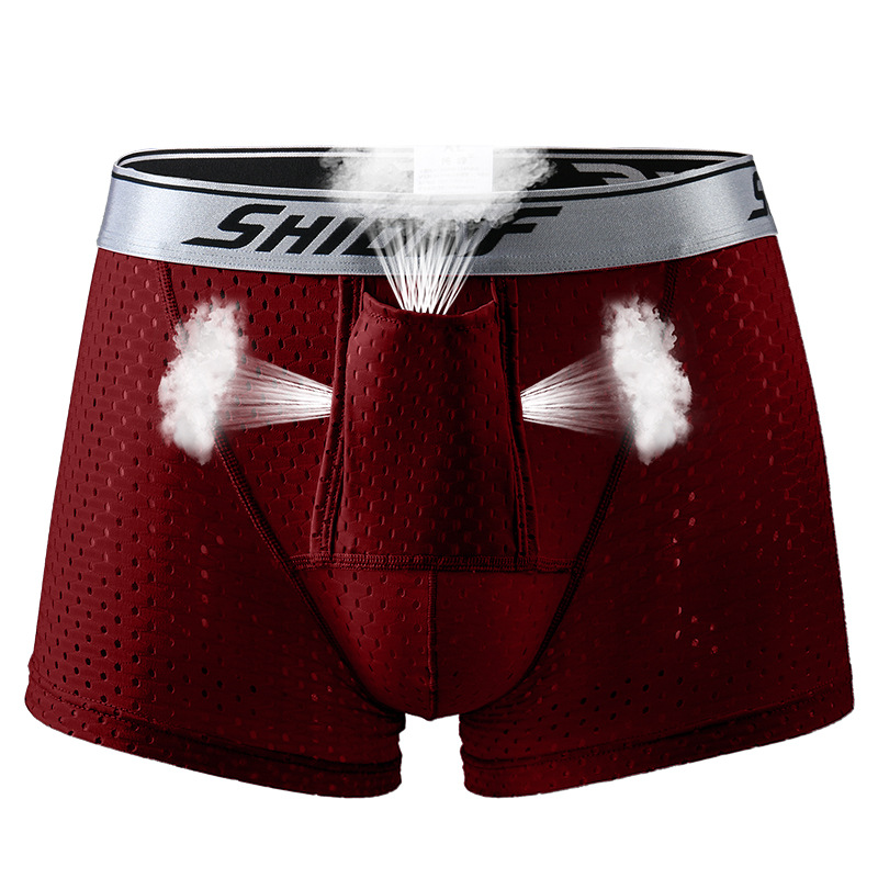 Picture of Men's Underwear, Men's Boxer Briefs, Ice Mesh Scrotum Support Bag, Bullet Upward Separation Physiological Large Size Boxer Briefs