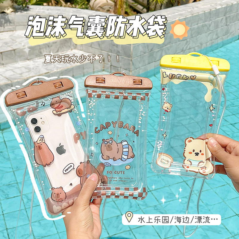 Cartoon touch screen mobile phone waterproof bag cute outdoor diving cover transparent swimming drifting sealed waterproof bag wholesale