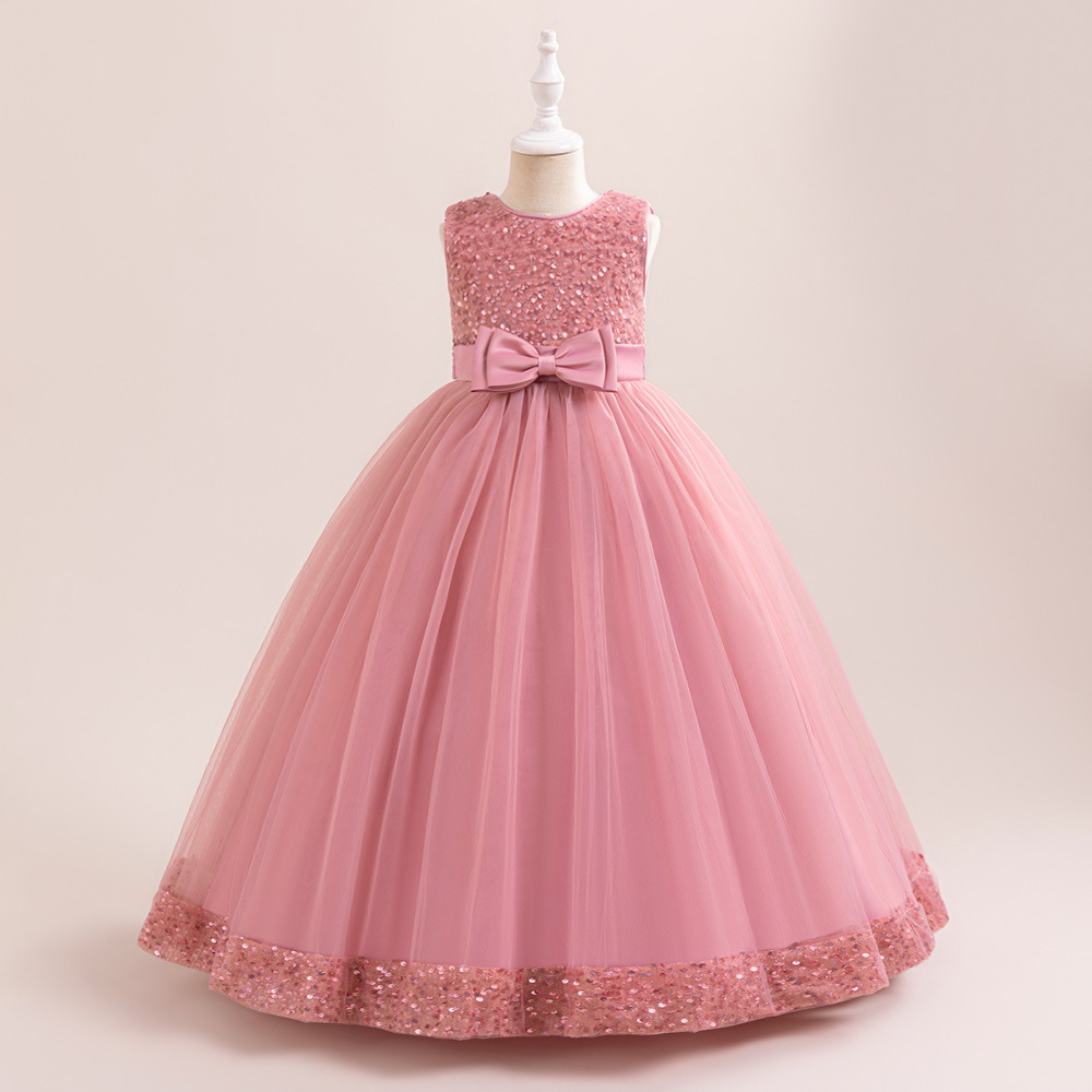 European and American Children's Evening Dress Sequin Sleeveless Long Girl's Princess Dress Little Girl's Birthday Dress Six Day Host Dress