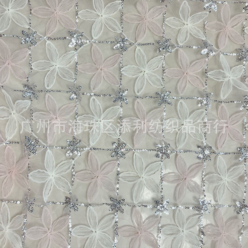 Picture of High-quality Mesh Plate with Multi-color Lolita Sequin Checkered Embroider Dress Kidsren's Clothing Decorative Fabric