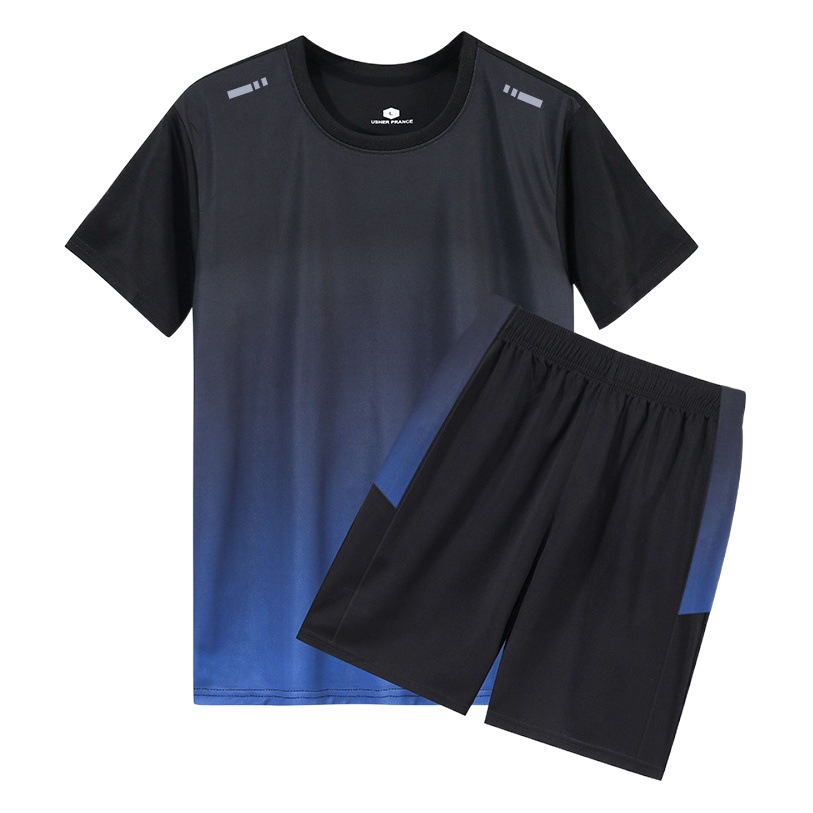 New Short-sleeved Suit Men's Anti-cotton Colorblock Suit Men's Casual Pants Shorts Suit Youth Fashion Sports Gradient