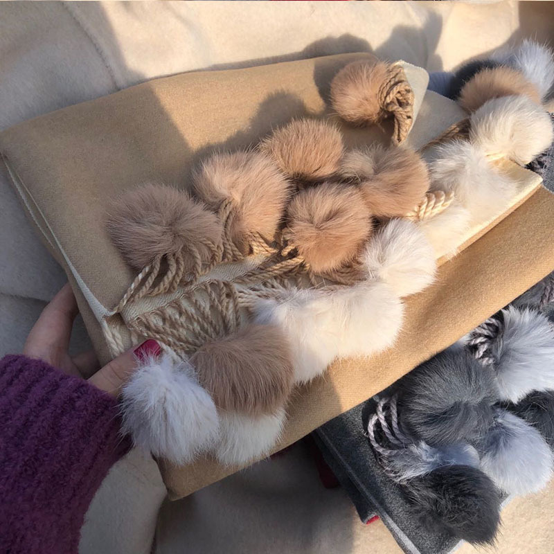 Picture of Good-looking with coat thief ~ Japanese double-sided stitching double-color thickened long warm rabbit fur ball winter scarf for women
