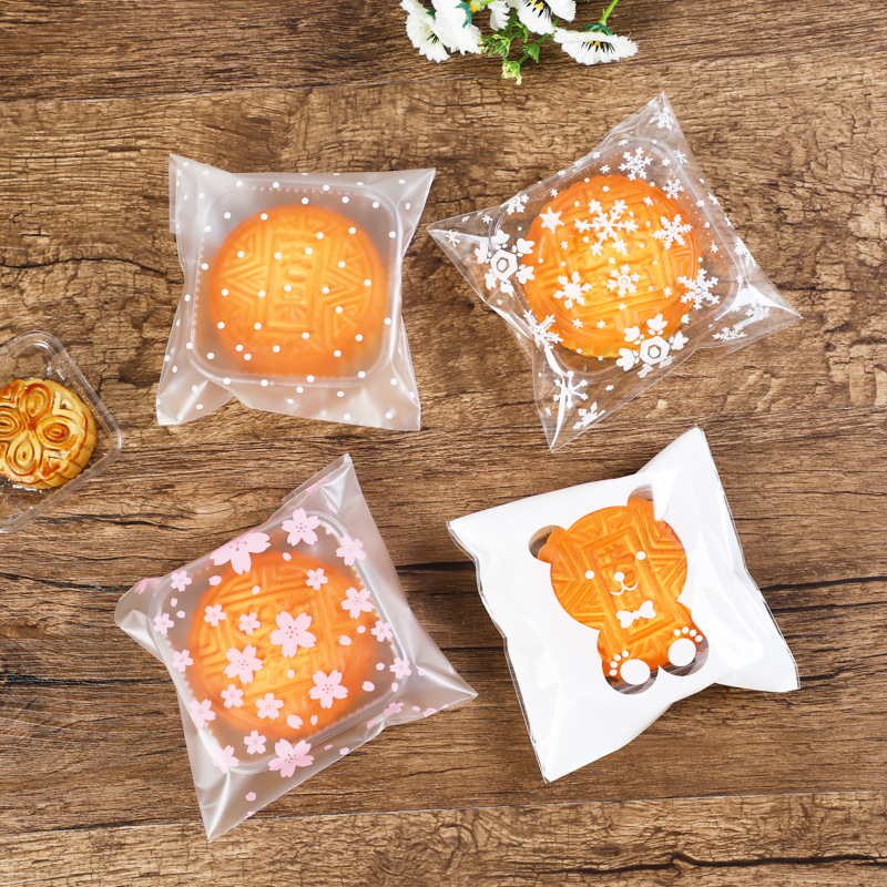 New moon cake packaging bag bottom holder transparent moon cake self-sealing bag egg yolk crisp flowing ice skin moon cake bag self-sealing bag