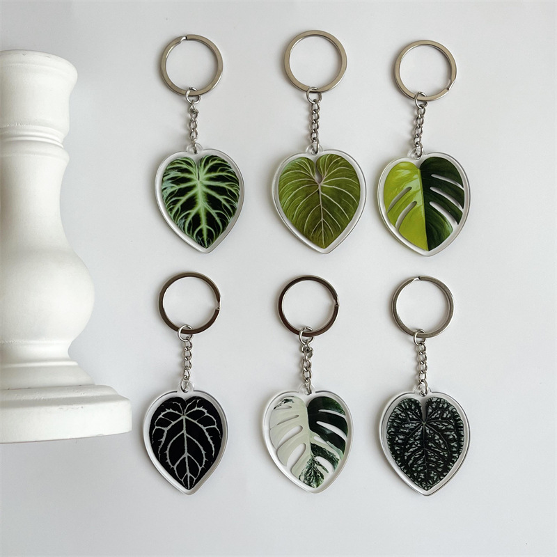 Cross-border foreign trade creative simulation leaf acrylic key chain pendant schoolbag pendant double-sided earphone hanging chain accessories