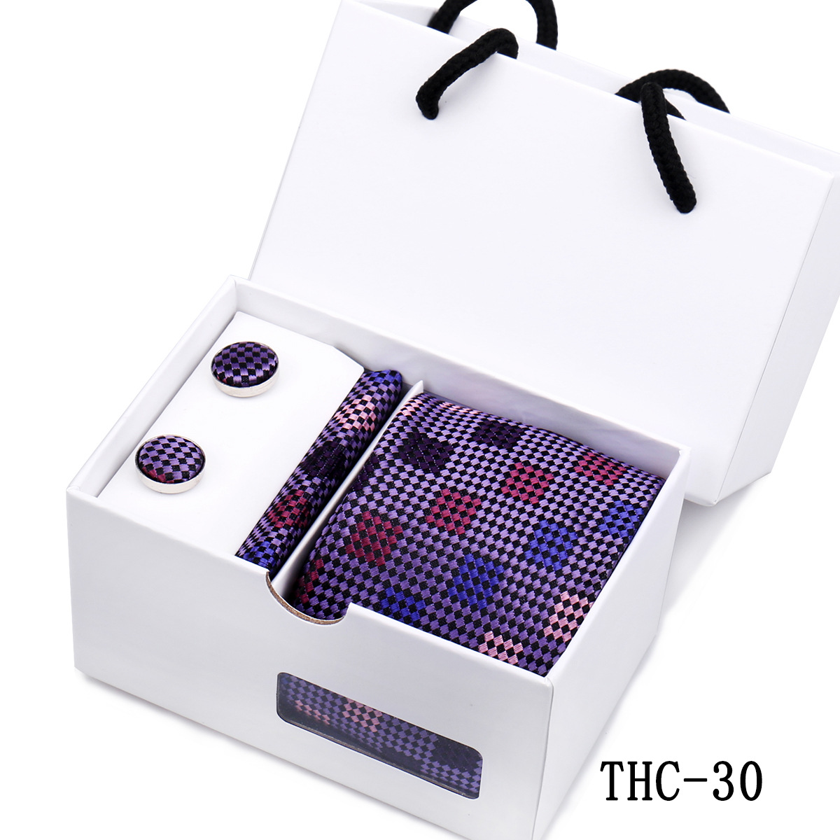 Picture of Men's Tie High Sense Gift Box 3 Pieces suit Business Dress Wedding Plaid Red Black Long Tie Shengzhou