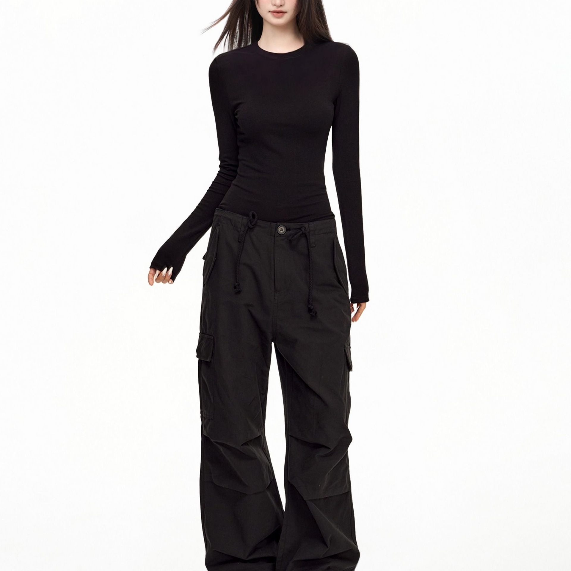 Picture of Crew neck slimming long-sleeve T-shirt for women, versatile 2025 new Korean style hot girl outfit, base layer top, women's trend