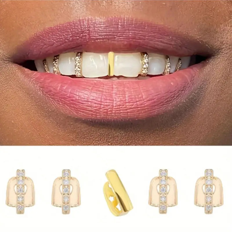 Halloween explosions hip-hop braces copper real gold plating personality funny punk zircon full gold teeth jewelry