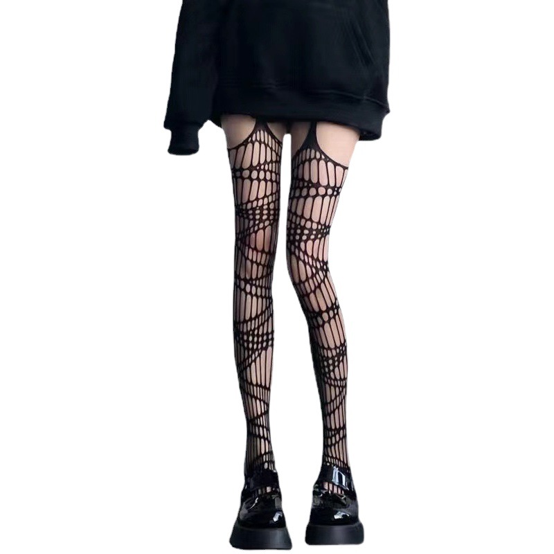 Cross-border New Fishnet Stockings Hollow-out Garter Stockings Irregular Grid Bottoming Pants Skull Bat Hollow Fishnet Stockings