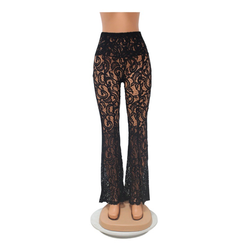 OS6908 Cross-border Summer New Amazon European and American Women's Sexy Perspective Lace Women's Trousers Flared Pants