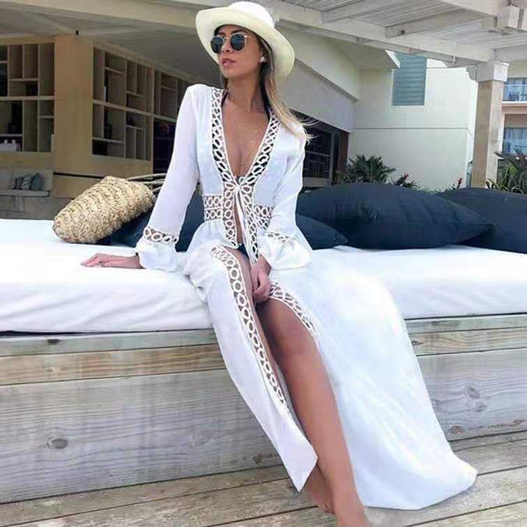 Picture of Seaside Holiday Bikini Blouse Loose Long Beach Dress Man Cotton Outer Sun Protection Hot Spring Swimsuit Shawl Cardigan