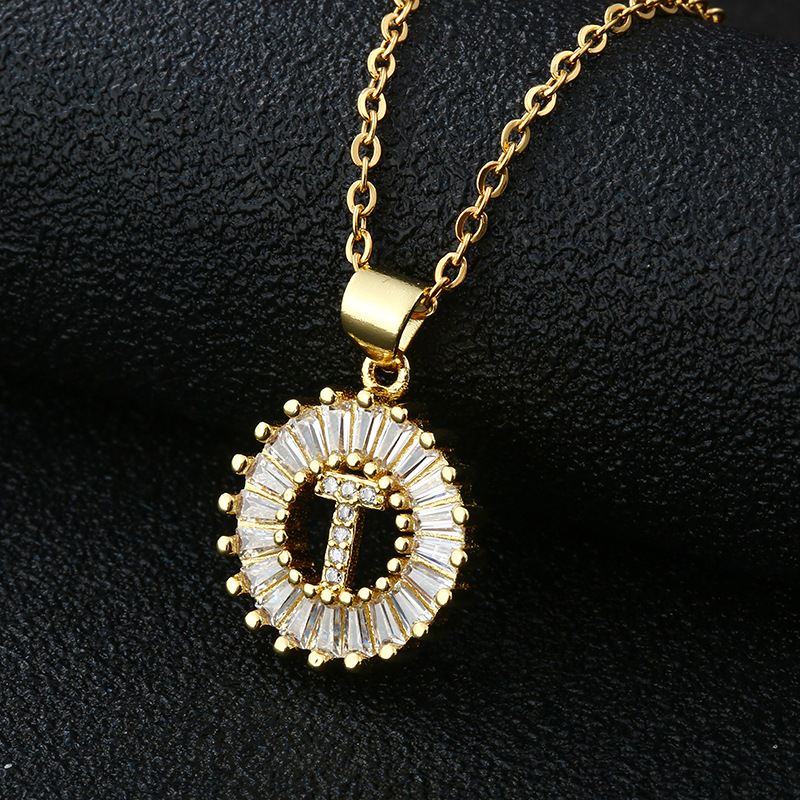 Picture of Letter Necklace Women's Necklace 26 Letters Copper Inlaid Cubic Zircon Vacuum Electroplated Stainless Steel Chain Necklace
