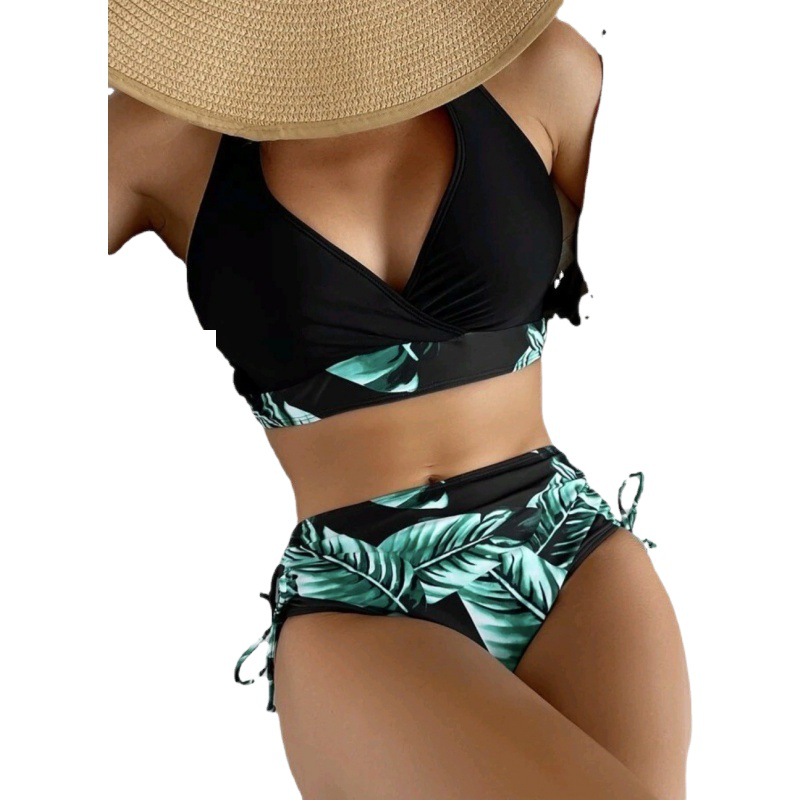 2023 new foreign trade cross-border Amazon European and American sexy high waist split bikini women's swimsuit factory wholesale