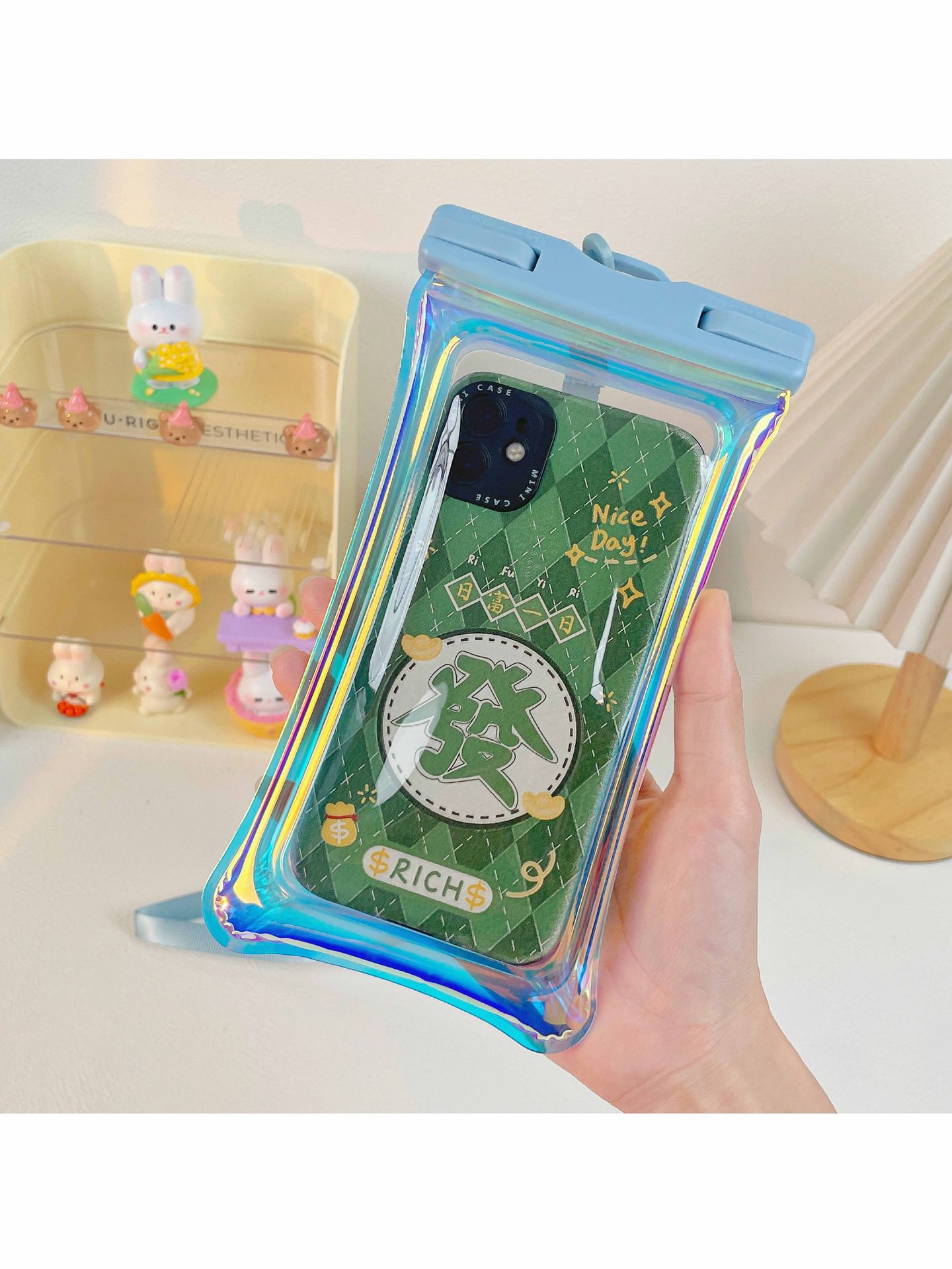 Picture of Laser Colorful Cute Air Bag Mobile Phone Waterproof Bag Diving Cover Swimming Rafting Sealed Transparent Mobile Phone Waterproof Bag