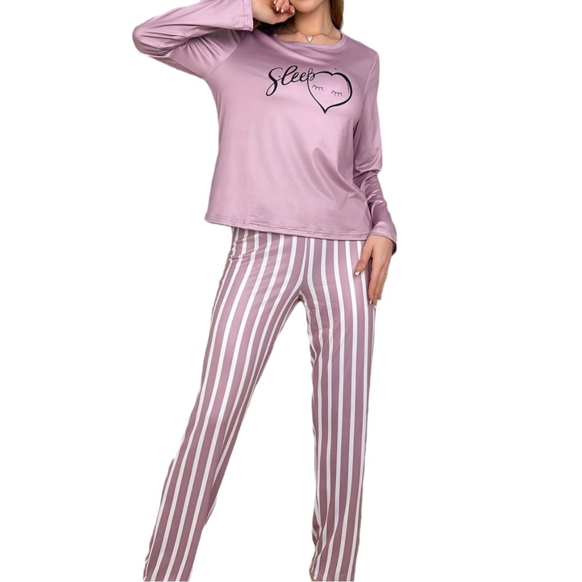 Picture of Cross-Border Autumn Pajamas Set Foreign Trade Women's European and American Home Clothes Long-Sleeved Striped Trousers Two-Piece Set Casual and Comfortable