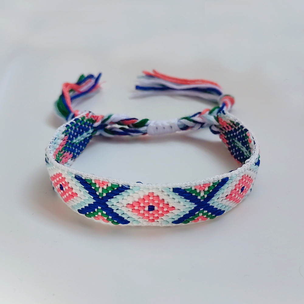 Picture of Colombian Style Ribbon Cotton Bracelet Women's Handmade Woven Ethnic Style Geometric Color Tassel Pure Lucky Hand Rope
