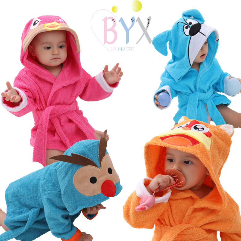 Korean version of cotton towel material baby pajamas baby cardigan bath towel children's bathrobe full moon clothes home clothes