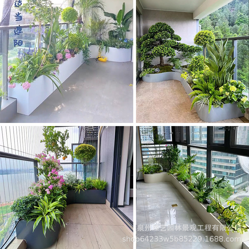 Outdoor stainless steel flower box combination, balcony courtyard flower pot, sales office iron flower stand, courtyard fence, window view flower trough