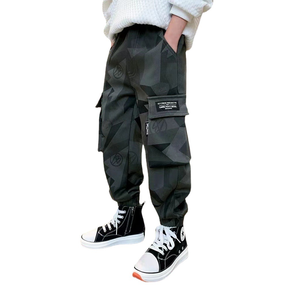 Boys' Cargo Pants Spring and Autumn Style, New Loose Casual Trendy Children's Jogger Camouflage Pants, Trendy Children's Outfit