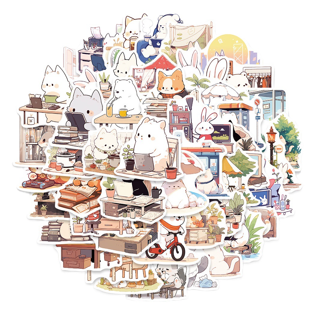 50 cartoon animal's day material decorative stickers Journal skateboard luggage refrigerator phone case-