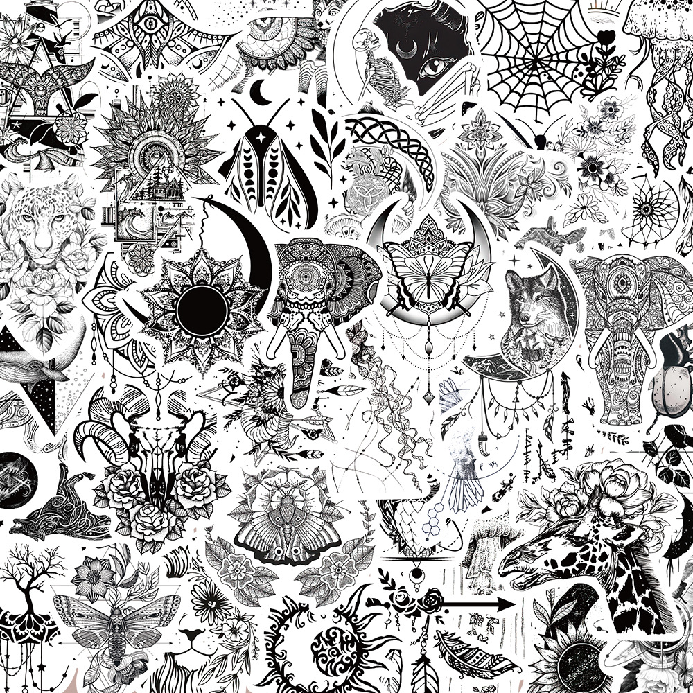50 black and white ins style graffiti stickers luggage laptop helmet waterproof stickers wholesale