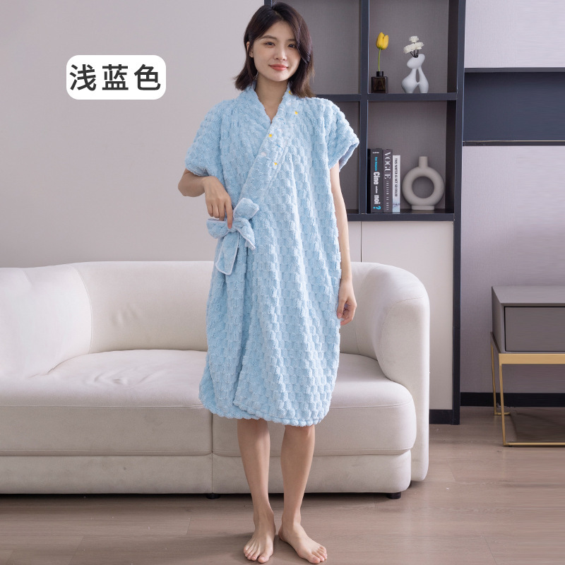 Picture of Wearable wrap bath towel female cloud jacquard cross strap bathrobe coral fleece absorbent adult bath skirt embroidery