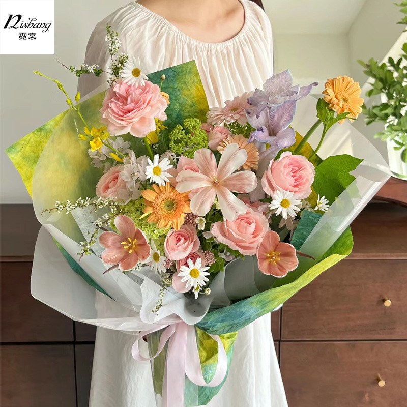Gradient Handmade Ink Paper Texture Crepe Paper Flowers Wrapping Paper Floral Wrapping Paper DIY Gift Paper