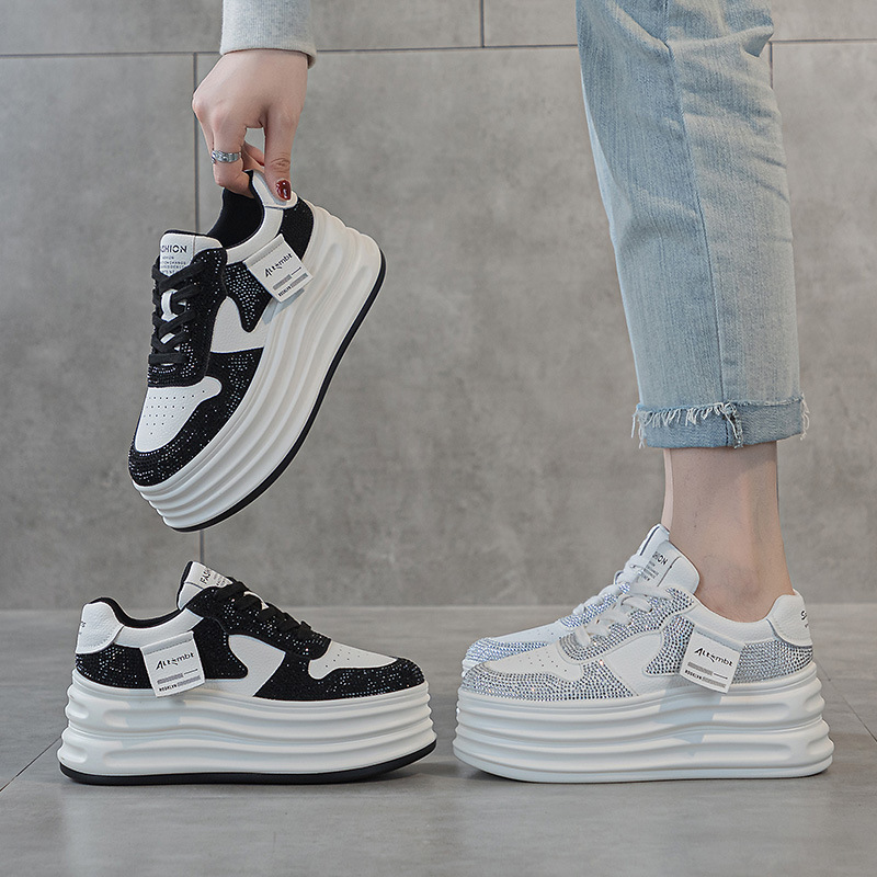 2025 Spring and Autumn New Shallow Mouth Heightening White Shoes Women's Easiest for Match Women's Shoes Thick-Soled Platform Shoes New Sports Sneakers