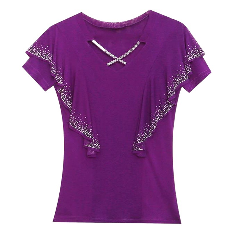 Real Shot of 2025 Spring New Mesh Fashionable Round Neck Cut Out Heavy Industry Ruffled Hot Diamond Versatile Long-Sleeved Women's Top