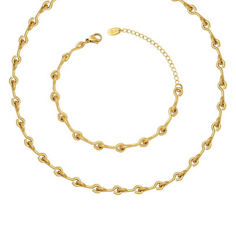 European and American Heavy Gold Exaggerated Necklace Light Luxury Hook Stitching Personality Necklace Metal Color-free suit Trendy Bracelet