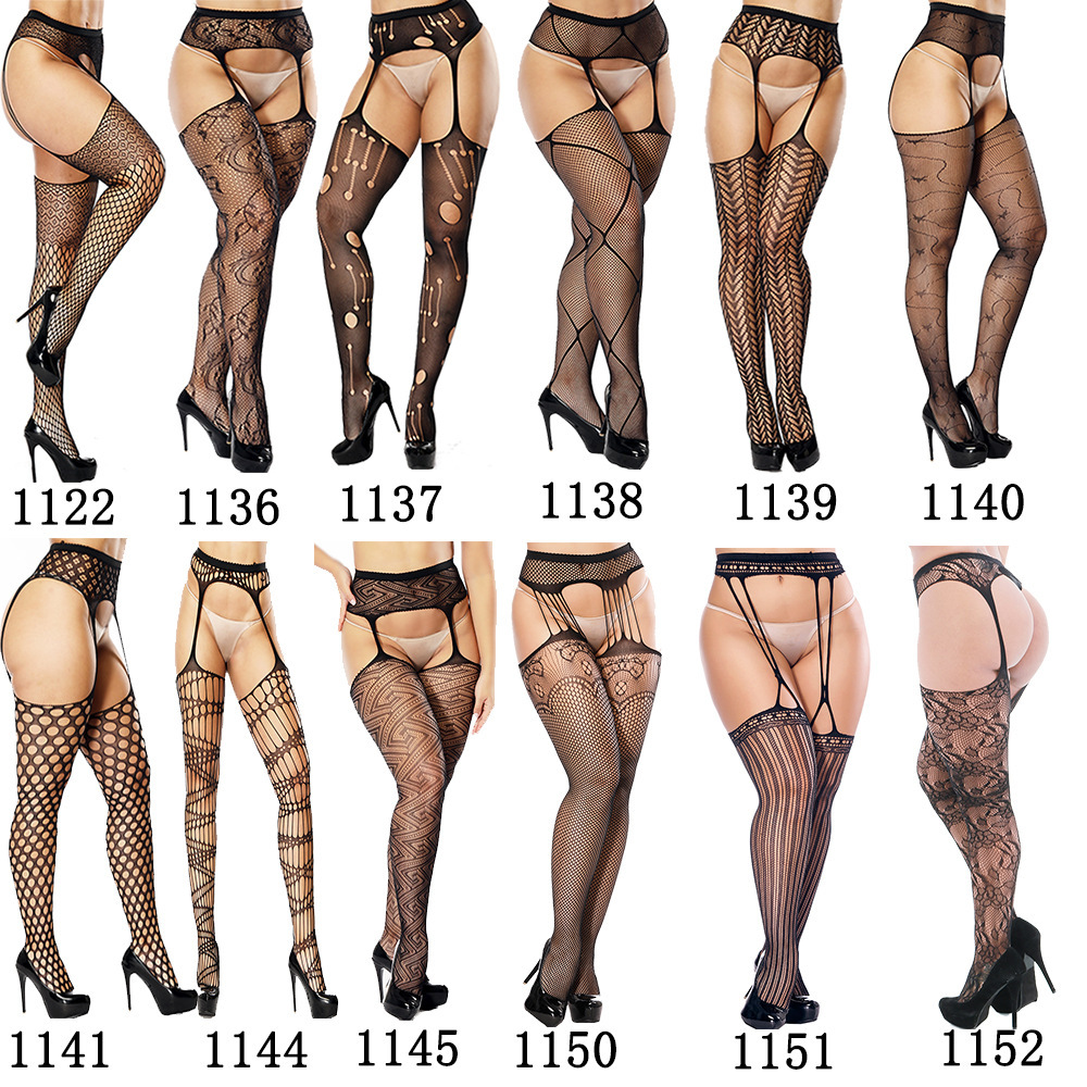 Picture of Sexy Underwear Lace Transparent Strap Net Stockings Black Sexy Free Waist Fishing Net Stockings Non-slip Garter Belt Europe and America