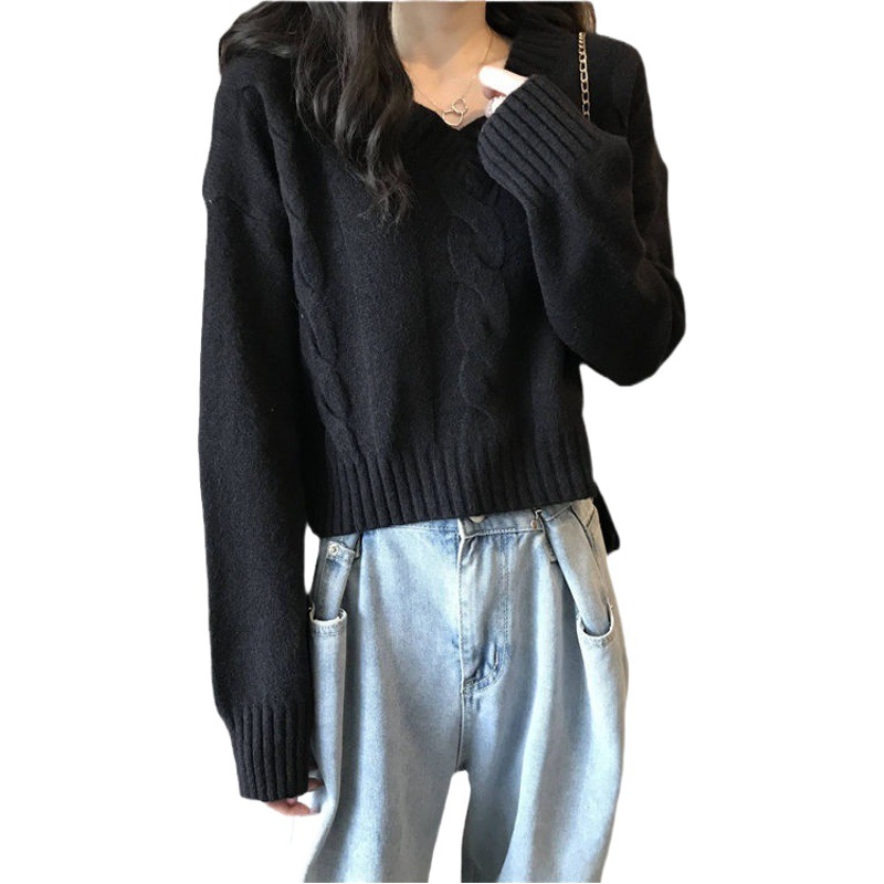 Fall 2023 new classic twist all-match Korean style loose lazy style all-match V-neck pullover knitted sweater for women